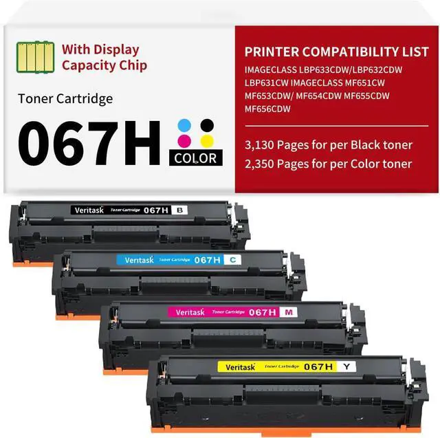 Main image of 067H Toner Cartridge with Chip Replacement for Canon 067 067H Toner Cartridge Set Compatible with Canon imageCLASS MF656Cdw LBP632Cdw MF650C MF654Cdw MF653Cdw MF652Cw LBP633Cdw Printer, 4 Pack