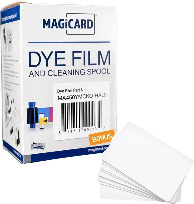 Main image of Magicard MA450YMCKO-HALF Half Panel Color Ribbon - 450 Prints - High Yield Cost Saving Ink for Photo ID Badges Compatible with Magicard Enduro, Rio Pro & Pronto - Includes 10 Specialist ID Bonus Cards