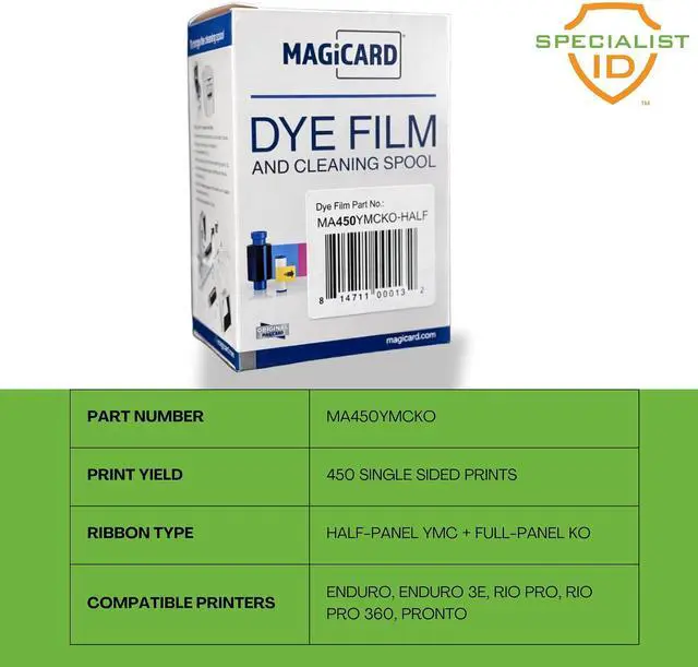 Alt view image 3 of 7 - Magicard MA450YMCKO-HALF Half Panel Color Ribbon - 450 Prints - High Yield Cost Saving Ink for Photo ID Badges Compatible with Magicard Enduro, Rio Pro & Pronto - Includes 10 Specialist ID Bonus Cards