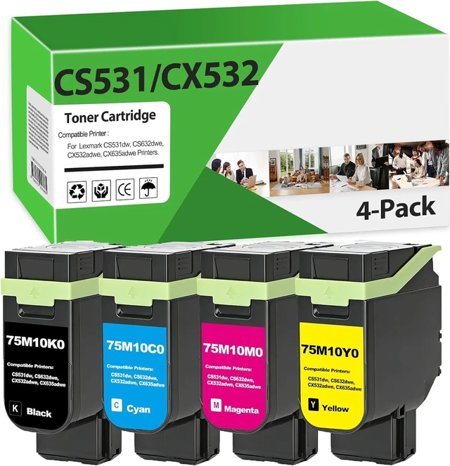 Main image of CS531 CX532 Toner Cartridge Replacement for 75M10K0 75M10C0 75M10M0 75M10Y0 Work for CS531dw, CS632dwe, CX532adwe, CX635adwe Printers(4 Pack,with Professional Chip)
