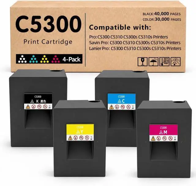Main image of C5300 Toner Cartridge 4-Pack for Ricoh Pro C5300 C5310 C5300s C5310s Printers Compatible Replacement 828597 828600 828598 828599 (BK/C/M/Y)