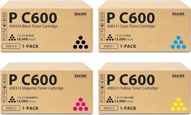 Main image of P C600 PC600 Toner Cartridges Set Replacement for Ricoh Savin Lanier P C600 PC600 Printer Ink 408310 408311 408312 408313 Toner Cartridge 4-Pack Black Cyan Magenta Yellow