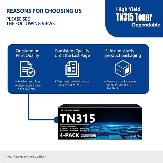 Alt view image 5 of 7 - TN315 Toner Cartridge High Yield 4-Pack TN-315 BK/C/M/Y Toner HL-4570CDW