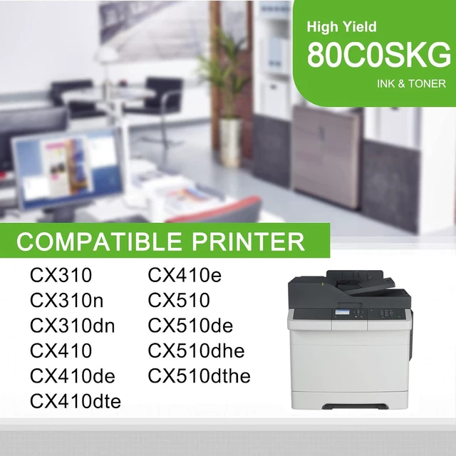 Alt view image 2 of 6 - 800SKG (80C0SKG) Black Toner Cartridge, Compatible 1 Pack 80C0SKG Replacement for CX310 CX310n CX310dn CX410 CX410de CX410dte CX410e CX510 CX510de CX510dhe CX510dthe Printer