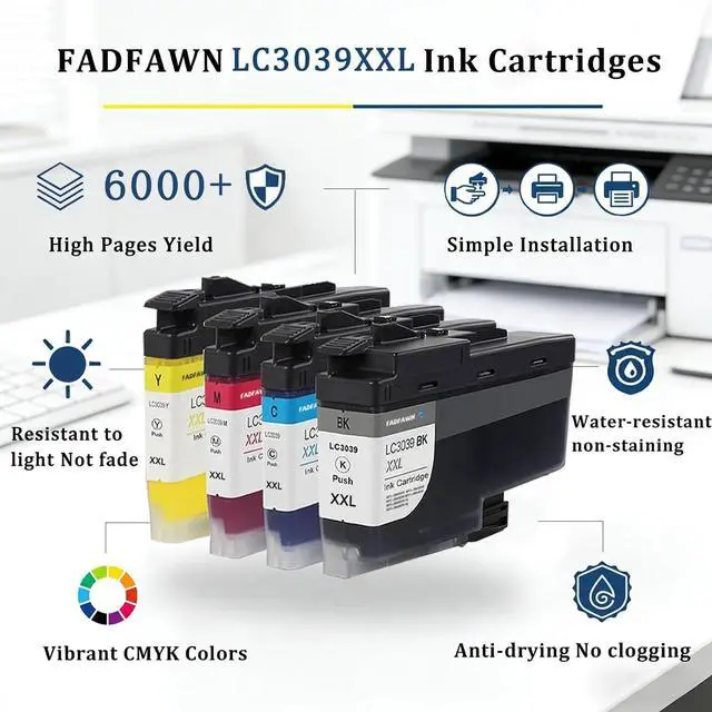 Alt view image 3 of 7 - LC3039XXL LC3039 BK/C/M/Y Ink Cartridges Super High Yield Replacement for Brother LC3037 LC3039 XXL Ink Cartridges Work with Printer MFC-J5845DW MFC-J5945DW MFC-J6945DW MFC-J6545DW (4-Pack)