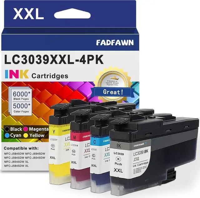 Main image of LC3039XXL LC3039 BK/C/M/Y Ink Cartridges Super High Yield Replacement for Brother LC3037 LC3039 XXL Ink Cartridges Work with Printer MFC-J5845DW MFC-J5945DW MFC-J6945DW MFC-J6545DW (4-Pack)