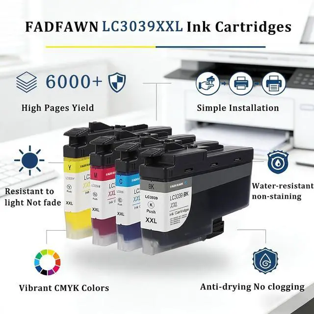 Alt view image 3 of 7 - LC3039XXL LC3039 BK/C/M/Y Ink Cartridges Super High Yield Replacement for Brother LC3037 LC3039 XXL Ink Cartridges Work with Printer MFC-J5845DW MFC-J5945DW MFC-J6945DW MFC-J6545DW (4-Pack)