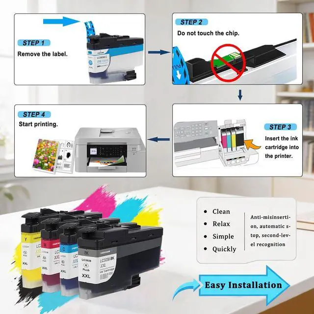 Alt view image 5 of 7 - LC3039XXL LC3039 BK/C/M/Y Ink Cartridges Super High Yield Replacement for Brother LC3037 LC3039 XXL Ink Cartridges Work with Printer MFC-J5845DW MFC-J5945DW MFC-J6945DW MFC-J6545DW (4-Pack)