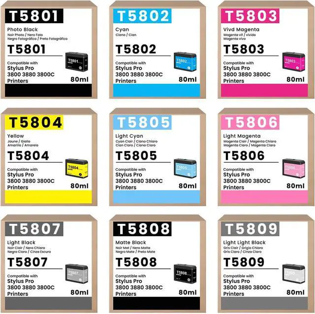 Alt view image 7 of 7 - T580 Ink Cartridge Remanufactured for Stylus Pro 3800 3880 3800C Printer