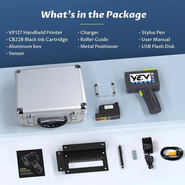 Alt view image 5 of 7 - YEV Handheld Printer VP127 (Green) Bundle with 1-Pack CB22B and 1-Pack CB22BT Original Solvent Fast Dry Black Ink Cartridge use for Code Date Logo Text Printing
