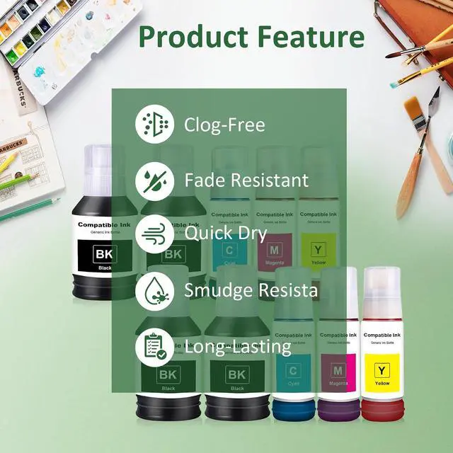 Alt view image 5 of 7 - Compatible T544 Ink Refill Bottles Compatible Replacement for L1210 L1250 L3110 L3150 L3160 L3210 L3250 L3251 L3260 L5290 L5590 Printers, 10 Pack