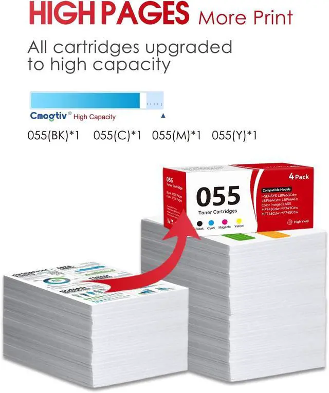 Alt view image 6 of 7 - 055 Toner Cartridges Replacement for Canon 055 055H Toner 4Pack(BK/C/M/Y)