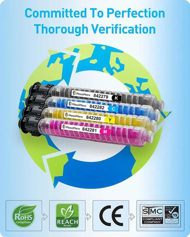 Alt view image 7 of 7 - MasaiMara IM C4500 IM C5500 IM C6000 842279 842282 842281 842280 Compatible Toner Cartridges Replacement for Ricoh Savin Lanier IM C4500 IM C5500 IM C6000 Printer (Black Cyan Magenta Yellow, 4-Pack)