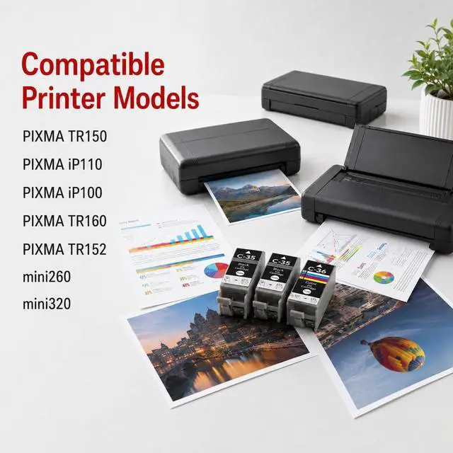 Alt view image 2 of 7 - PGI-35 CLI-36 Ink Cartridges PIXMA TR160 TR150 IP110 IP100 Ink Replacement for Canon 35 36 Ink Cartridges Compatible for PIXMA TR150 IP110 TR152 mini260 mini320 Printers 3-Pack (2 Black, 1 Color)
