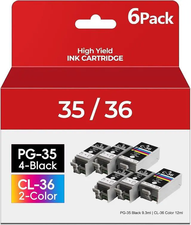 Main image of PGI-35 CLI-36 Ink Cartridges PIXMA TR150 TR160 IP110 IP100 Ink for 35 36 Ink Cartridges Compatible for Canon PIXMA TR150 IP110 TR152 mini260 mini320 ip 110 100 TR 150 Printers (4 Black, 2 Color)