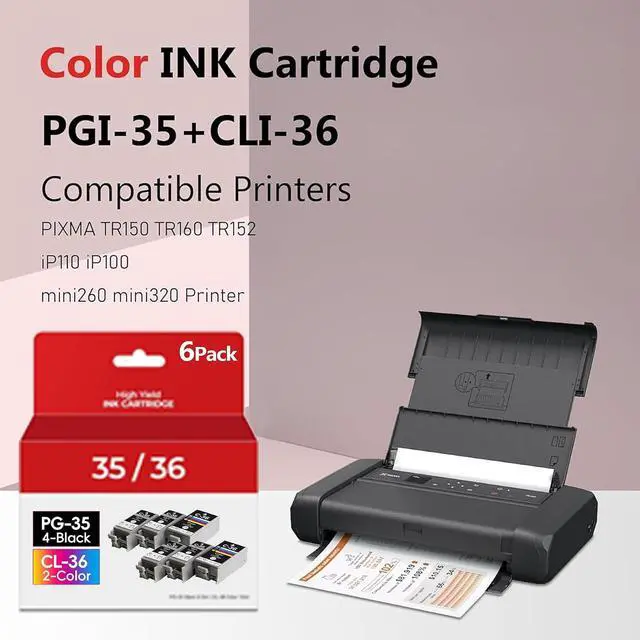 Alt view image 2 of 7 - PGI-35 CLI-36 Ink Cartridges PIXMA TR150 TR160 IP110 IP100 Ink for 35 36 Ink Cartridges Compatible for Canon PIXMA TR150 IP110 TR152 mini260 mini320 ip 110 100 TR 150 Printers (4 Black, 2 Color)