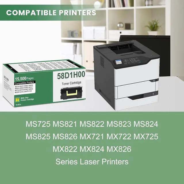 Alt view image 2 of 7 - 58D1H00 Black High Yield Toner with New Chip MS823 MS822 Toner 58D1000 Ink