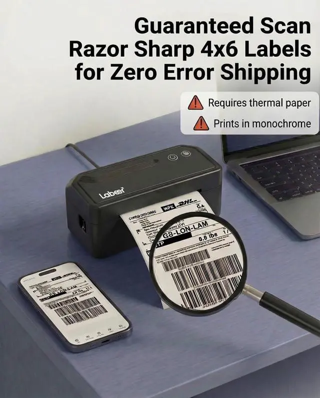 Alt view image 3 of 7 - Labeer Bluetooth Thermal Shipping Label Printer, Wireless 4x6 Label Printer for Small Business, Compatible with iPhone, Android, Windows, Mac & Chromebook(Black)