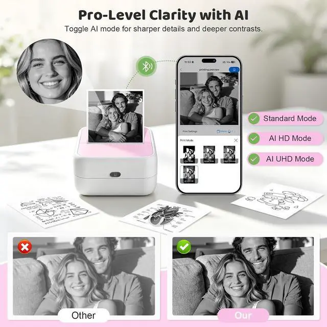 Alt view image 3 of 7 - Wireless Mini Sticker Printer & Inkless Thermal Label Maker with Pink Case