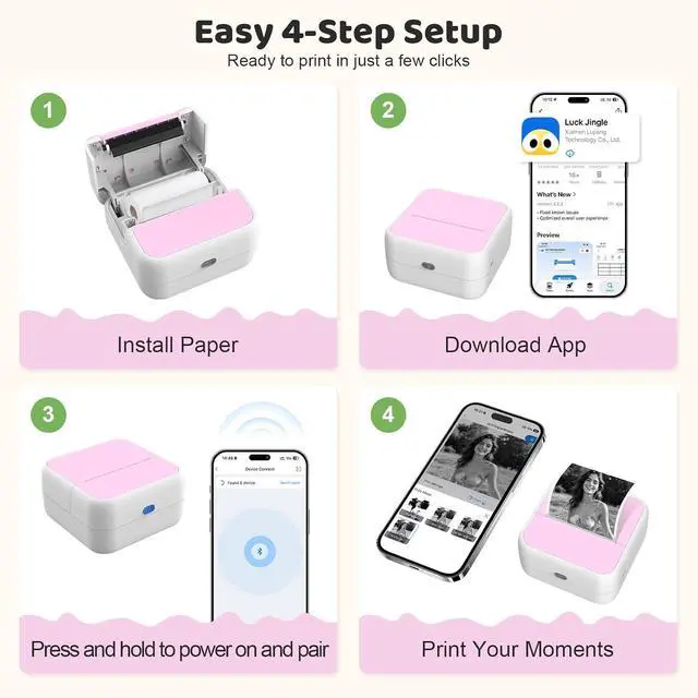 Alt view image 5 of 7 - Wireless Mini Sticker Printer & Inkless Thermal Label Maker with Pink Case