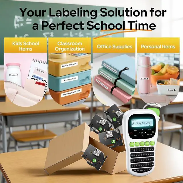 Alt view image 2 of 7 - Vixic Label Maker Machine, Labeler Machine with Colored Tapes Waterproof, Handheld Label Printer, H1100 Labelmaker with Different Fonts & Backlit Screen for Kids School Items Home Office Labeling