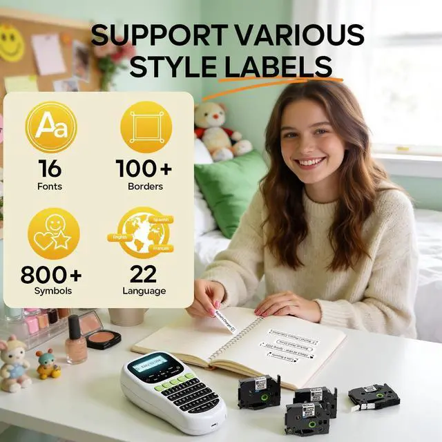 Alt view image 4 of 6 - Vixic Handheld Label Maker Machine with Colored Tapes, Portable Label Maker Waterproof-Labels, H1100 Labeler Machine with Keyboard & Backlit Screen for Classroom Kids School Items Home Office Labeling