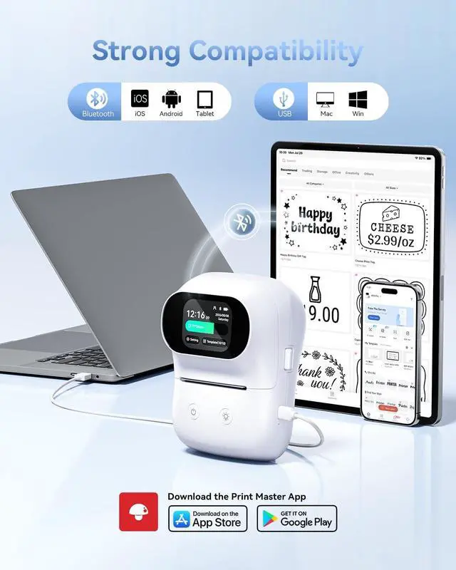 Alt view image 5 of 7 - Phomemo M20Pro Label Maker,Touch Screen Bluetooth Thermal Label Printer