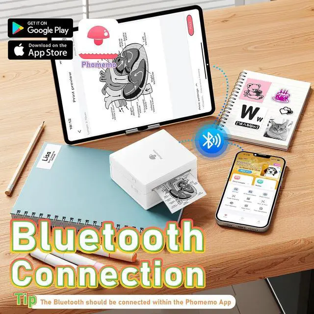 Alt view image 6 of 7 - Phomemo Mini Printer Sticker Maker, Inkless Thermal Bluetooth Printer