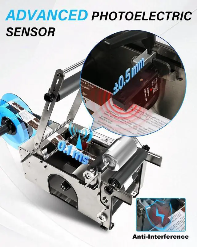 Alt view image 3 of 7 - Upgrade Semi-Automatic Round Bottle Labeling Machine, 2050 pcs/min, Fits 0.64.7 in Cylindrical Bottles, Adjustable Stainless Steel Label Applicator with Pressure Bar for Small and Medium Businesses