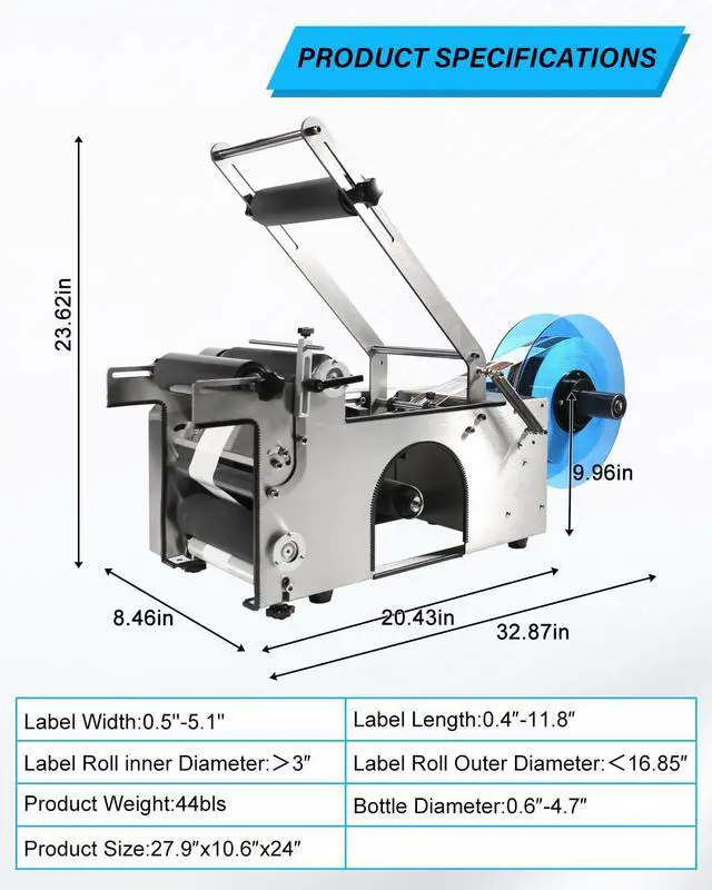 Alt view image 6 of 7 - Upgrade Semi-Automatic Round Bottle Labeling Machine, 2050 pcs/min, Fits 0.64.7 in Cylindrical Bottles, Adjustable Stainless Steel Label Applicator with Pressure Bar for Small and Medium Businesses