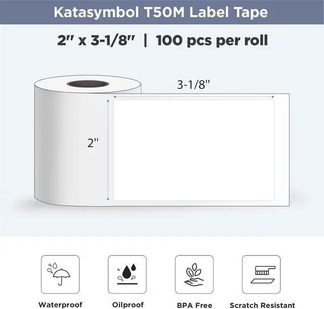 Alt view image 2 of 6 - SUPVAN T50M Series Label Maker Tape, 1.96'' × 3.14'' (50mm × 80mm) Pack of 12 Rolls 100 Labels/Roll Genuine Laminated Thermal Label Tape, Waterproof Oilproof Highly Adhesive Auto Detect Labels, White