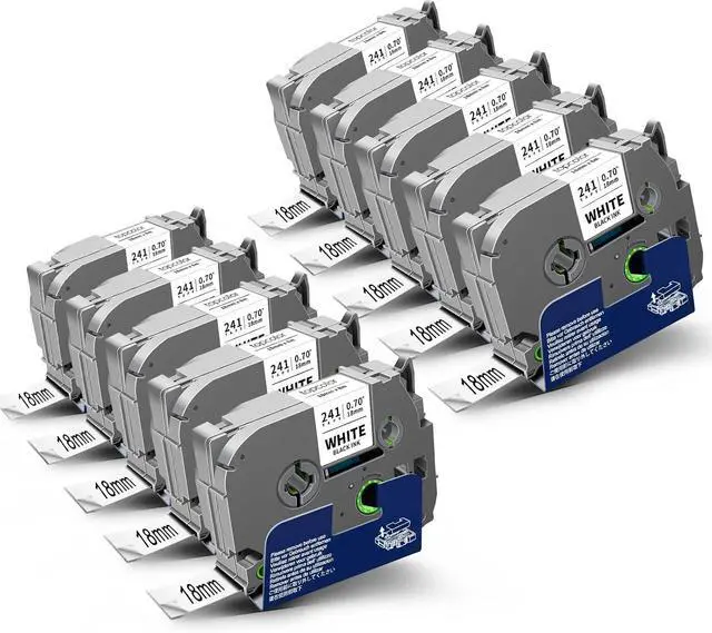 Main image of 10-Pack Compatible for Brother Tze-241 Tz Tape 18mm 0.7" Laminated White