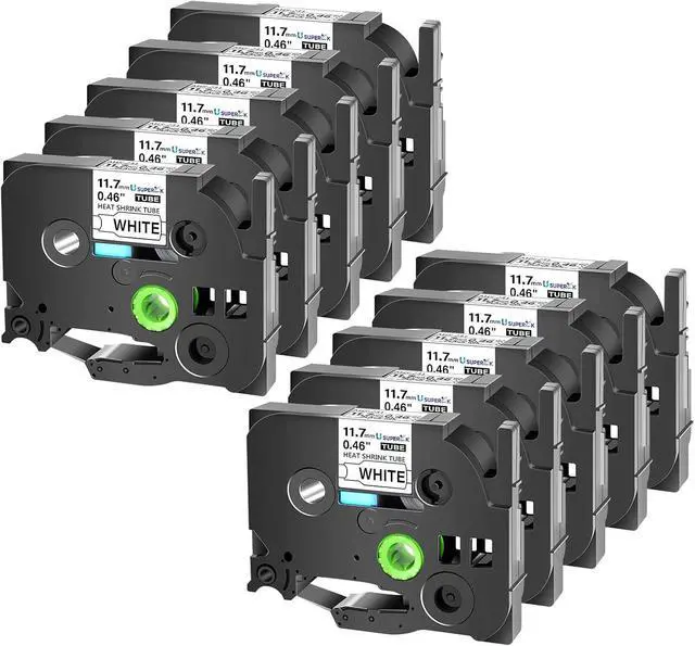 Main image of 10PK Compatible for Ptouch HSe-231 HSe231 HS-231 HS231 Black on White 11.7mm 0.46'' Heat Shrink Tubing for Wire Cable for PT300 PT-300B PT310 PT310B PT320 Label Maker Tape