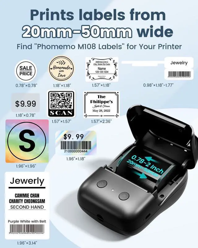 Alt view image 4 of 7 - Phomemo M108 Printer&Label Bundle with Storage Case