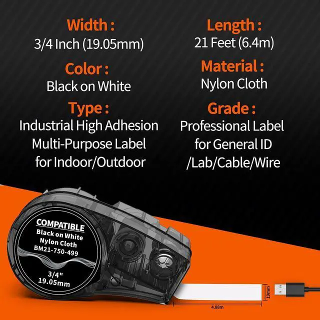 Alt view image 3 of 7 - 5-Pack Compatible M21-750-499 Multi-Purpose Nylon Label .75'' W 16' L White