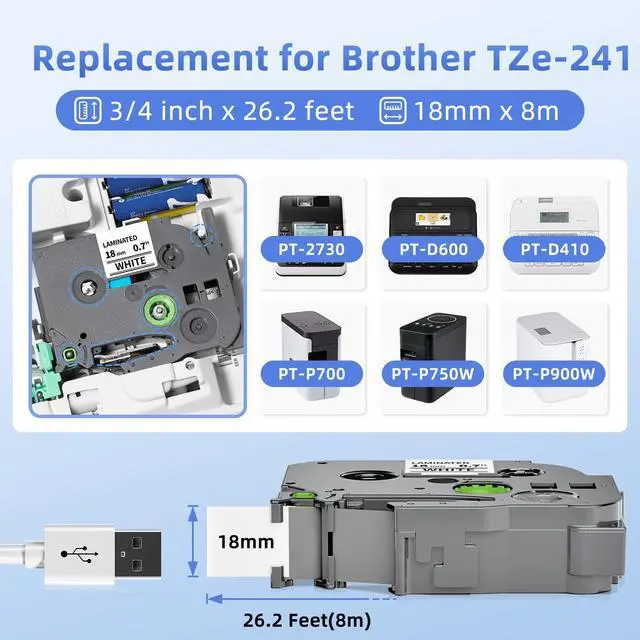 Alt view image 2 of 7 - 10 Pack Label KINGDOM Tze-241 18mm 0.7" 3/4 inch Label Maker Tape Refill