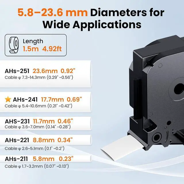 Alt view image 4 of 7 - 6Pack HSe241 Heat Shrink Tube Label Compatible with Brother PTouch 17.7mm