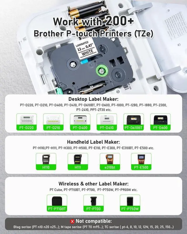 Alt view image 2 of 7 - 15-pk Compatible with Brother Ptouch 1/2" Laminated tze231 Label Maker Tape