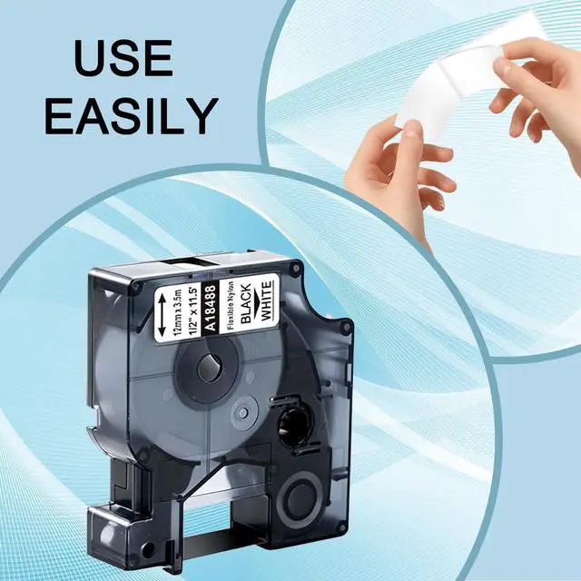 Alt view image 6 of 7 - 10-Pack Compatible for Dymo 18488 Black on White Label Flexible Nylon Industrial Label Tapes Use with DYMO Rhino Pro 4200 5200 5000 6000 Label Maker, 1/2'' x 11.5' (12mm x 3.5m)