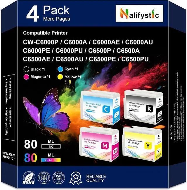 Main image of Remanufactured SJIC35P Ink Cartridge Replacement for T44B1 T44B2 T44B3 T44B4 Ink Compatible for ColorWorks CW-C6000P CW-C6000A CW-C6000AE CW-C6000AU CW-C6000PE Color Inkjet Label Printers (BK/C/M/Y)