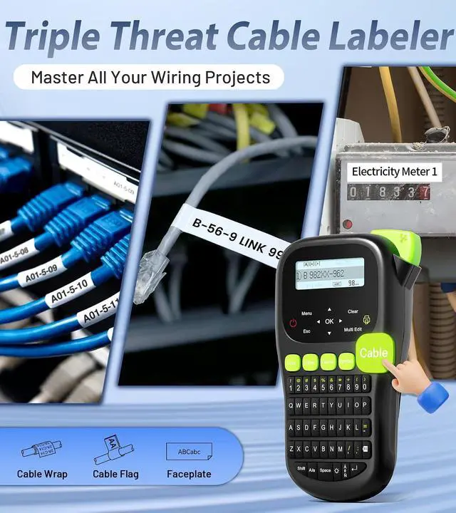 Alt view image 2 of 4 - Label Maker Machine with 6 Tapes, Wire Label Maker Waterproof-Labels, Laminated Handheld Label Printer, Backlit & Portable & 3 Cable Modes, H1100 Labeler for Industrial Office Organization