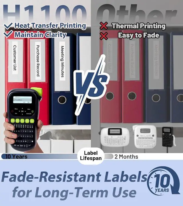 Alt view image 3 of 4 - Label Maker Machine with 6 Tapes, Wire Label Maker Waterproof-Labels, Laminated Handheld Label Printer, Backlit & Portable & 3 Cable Modes, H1100 Labeler for Industrial Office Organization