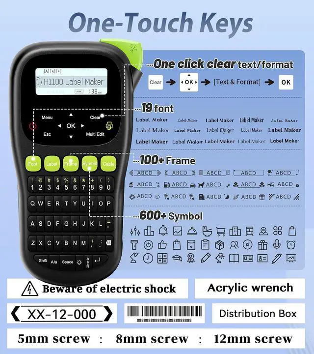 Alt view image 4 of 4 - Label Maker Machine with 6 Tapes, Wire Label Maker Waterproof-Labels, Laminated Handheld Label Printer, Backlit & Portable & 3 Cable Modes, H1100 Labeler for Industrial Office Organization