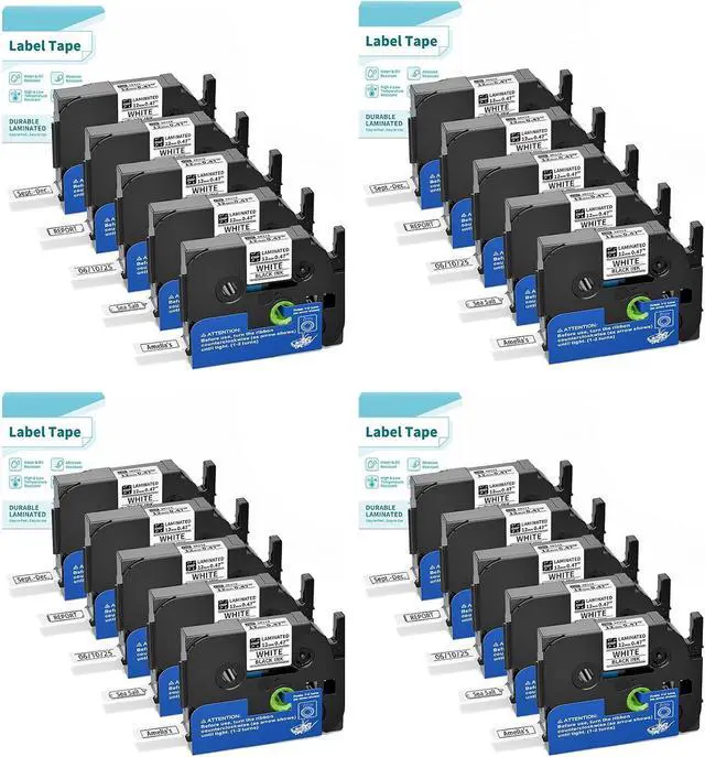 Main image of 20PK Tz Tape 12mm 0.47 Laminated White, Replace for Brother P-Touch TZe-231