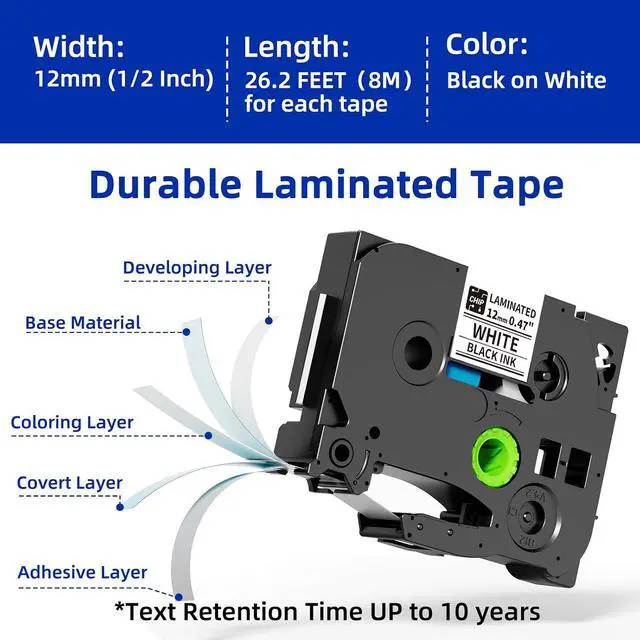 Alt view image 4 of 7 - 20PK Tz Tape 12mm 0.47 Laminated White, Replace for Brother P-Touch TZe-231