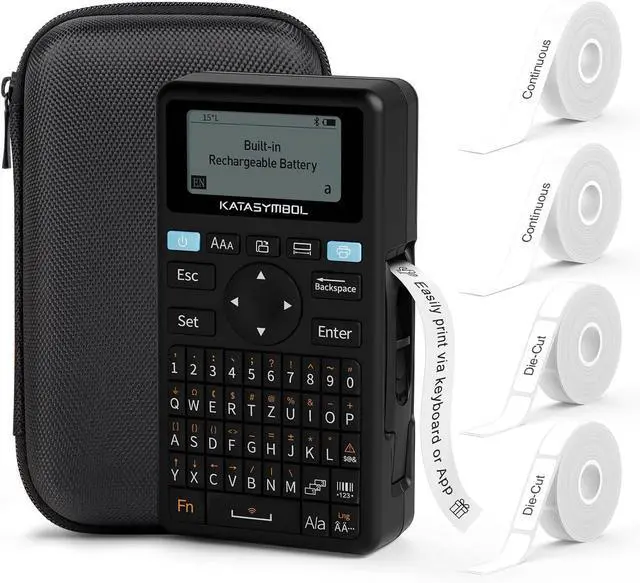 Main image of SUPVAN Label Maker E11 with Nylon Hard Protective Travel Case, 2 Rolls White Continuous Label & 2 Rolls White Die-Cut Label