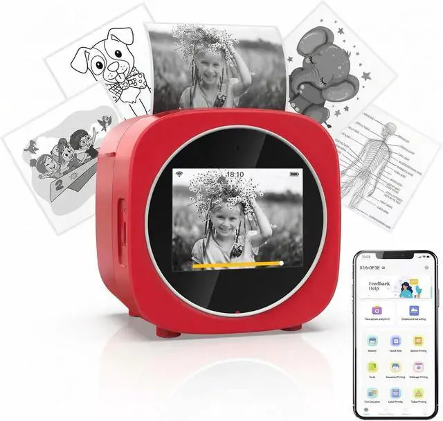 Main image of Smart AI Voice Sticker Printer Box with APP & WiFi, Portable Sticker Maker Printer Box for Home, Office, Study & DIY Projects,4 Pattern Modes, 4 Rolls Paper red