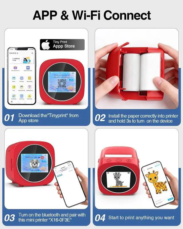 Alt view image 5 of 7 - Smart AI Voice Sticker Printer Box with APP & WiFi, Portable Sticker Maker Printer Box for Home, Office, Study & DIY Projects,4 Pattern Modes, 4 Rolls Paper red