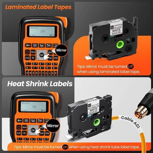 Alt view image 3 of 7 - Vixic Label Maker Machine with Tapes & Heat Shrink Labels 11.7mm, Wire Cable Label Maker Waterproof Labels, E1000 Electric Wire Labelmaker with Keyboard for Electrician Technician Construction Network