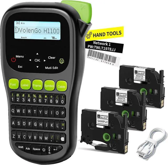 Main image of Label Maker Machine with 3 Tapes, Wire Label Maker Waterproof-Labels, Laminated Handheld Label Printer, Backlit & Portable & 3 Cable Modes, H1100 Labeler for Industrial Office Organization